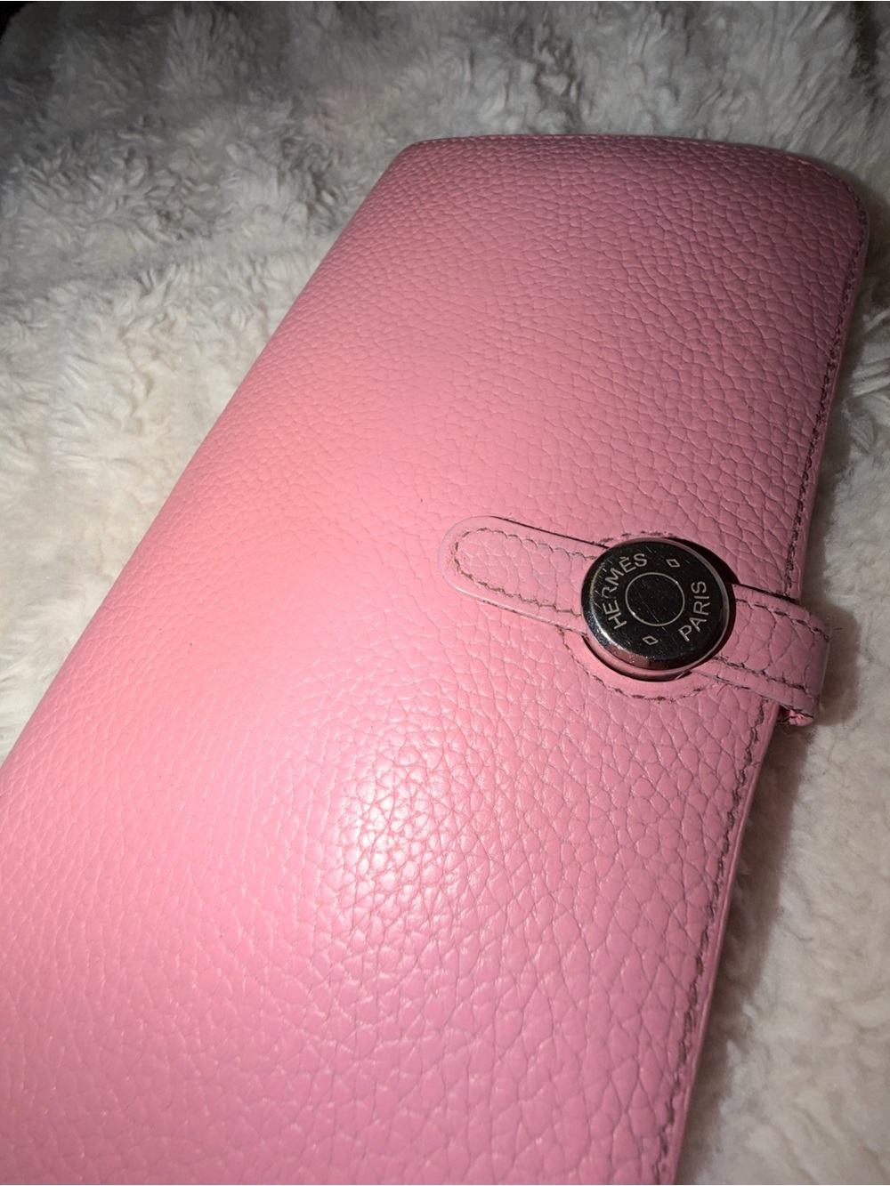 Pastel Pink Long Leather Hermès Dogon-style Wallet